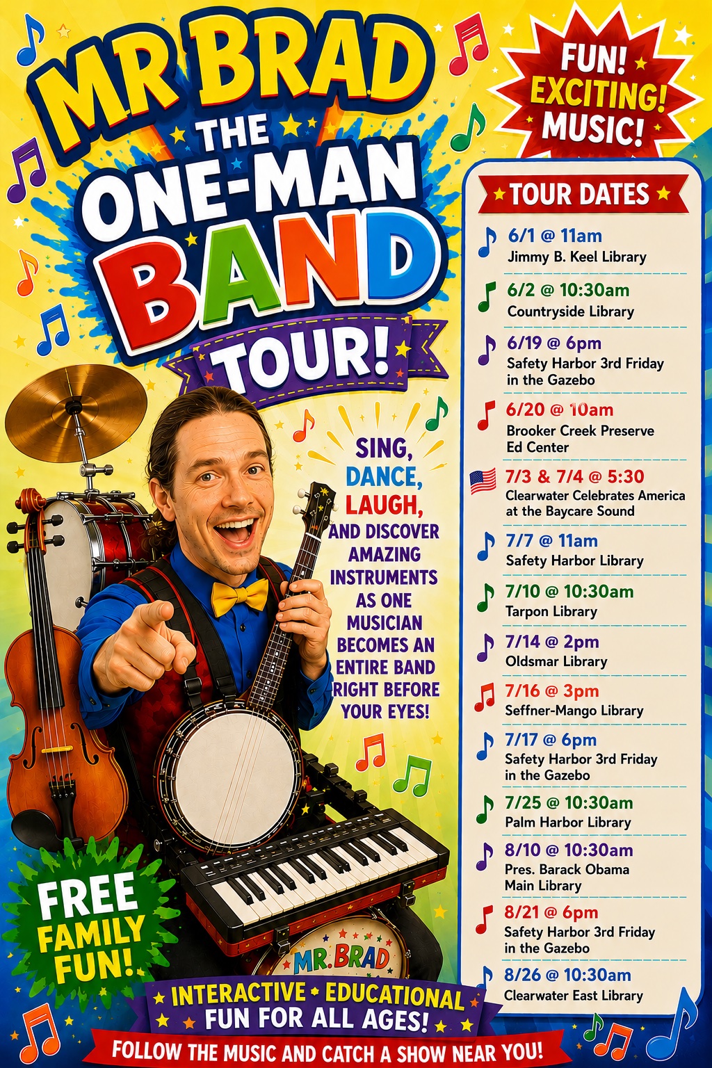 Mr. Brad One-Man Band Tour flyer